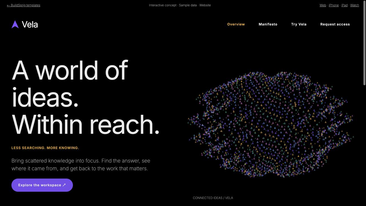 Vela Website interactive preview